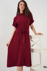 Kısa Kol Elbise 2214 - Bordo