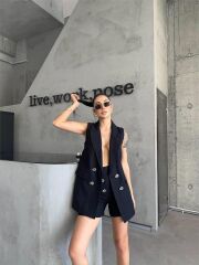 KETEN YELEK - ŞORT TAKIM - Siyah