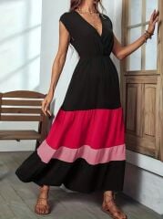 Kadın Kısa Kollu Kruvaze Yakalı çok Renkli Aerobin Elbise