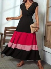 Kadın Kısa Kollu Kruvaze Yakalı çok Renkli Aerobin Elbise