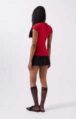 Nakış Detay Baskılı Crop T-Shirt