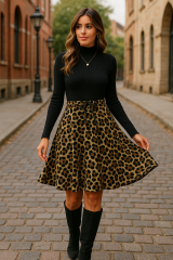 Kadın Uzun Kollu Balıkçı Yaka Belden Bağlamalı üst Kaşkorse Eteği Dalgıç Elbise