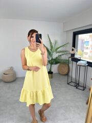 Kadın Bürümcük Kumaş Eteği Fırfır Detaylı Sıfır Kol Elbise