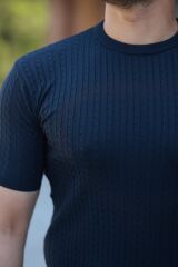 Erkek Bisiklet Yaka örgü Desenli Kısa örme Triko Kısa Kollu T-shirt