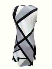 Kadın Askılı Yuvarlak Yaka Geometrik Desenli Kısa Süprem Elbise