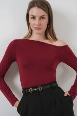937 Kayık Yaka Sandy Bluz - Bordo