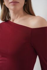937 Kayık Yaka Sandy Bluz - Bordo