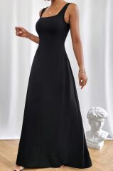 Kadın Askılı U Yaka Janjan Krep Elbise