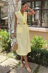 Göbeği Halka Detaylı Midi Boy Elbise 2896