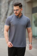 Erkek Düğmeli Yaka Waffle Kumaş Kısa Kollu Tişört