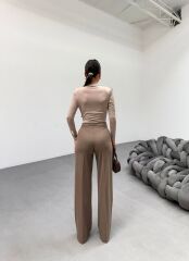 230 Gr Poly Viscose Lycra Metal Düğme Palazzo Pantolon