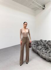 230 Gr Poly Viscose Lycra Metal Düğme Palazzo Pantolon