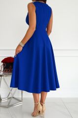 Kadın Ithal Krep Kumaş Kruvaze Yaka Eteği Kloş Kolsuz Mini Elbise