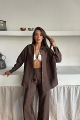 GÖMLEK-PANTOLON TAKIM CUPRA KUMAŞ - Kahverengi