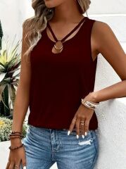 Kadın Askılı Yaka şerit Halka Detaylı Viskon Bluz