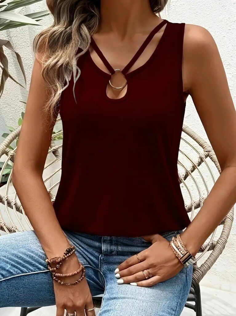 Kadın Askılı Yaka şerit Halka Detaylı Viskon Bluz