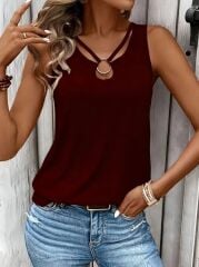 Kadın Askılı Yaka şerit Halka Detaylı Viskon Bluz