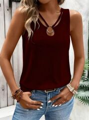 Kadın Askılı Yaka şerit Halka Detaylı Viskon Bluz