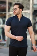 Erkek Hakim Yaka Dokuma Pamuklu Kumaş Kısa Kollu T-shirt
