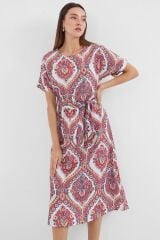 2389 Kemerli Keten Elbise - Nar