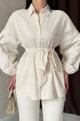 Bej Petek Jakar Kumaşlı Gömlek