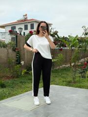 Kadın Modal Dokulu Kumaş Yanı şeritli Takım