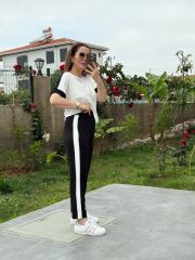 Kadın Modal Dokulu Kumaş Yanı şeritli Takım