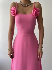 Matilda Gül İp Askılı Elbise