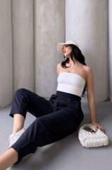 Kadın Scuba Krep Likralı Yan Fermuarlı Lastikli Harem Pantolon