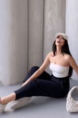 Kadın Scuba Krep Likralı Yan Fermuarlı Lastikli Harem Pantolon