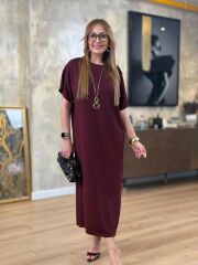 Kadın Kısa Kollu Bisiklet Yaka Omuzdan Düğmeli Uzun Viskon Iki Iplik Elbise