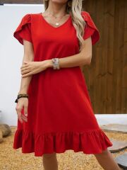 Kadın Kısa Kollu Bisiklet Yaka Fırfırlı Aerobin Elbise