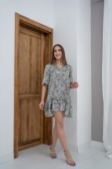 Yeşil Desenli Saten Elbise