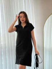 Kadın Kısa Kollu Yakalı Viskon Iki Iplik Elbise