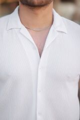 Erkek Ottoman Kumaş Apaj Yaka Kısa Kollu Gömlek