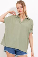 Çağla Oversize Polo Yaka Örme Bluz 0486