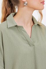 Çağla Oversize Polo Yaka Örme Bluz 0486