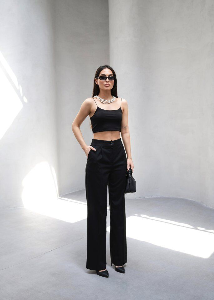 Arkasi Lasti̇kli̇ Pi̇leli̇ Dökümlü Wide Leg Pantolon