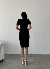 Kadın Dalgıç Krep Kumaş V Yaka Yırtmaç Detaylı Elbise