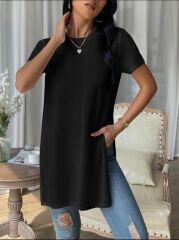 Kadın Yandan Yırtmaçlı Sandy Kumaş Bluz