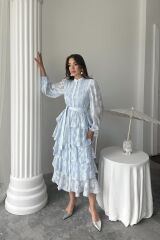 Bebe Mavi Uzun Volanlı Elbise