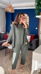 Kadın Iki Iplik Viskon Pamuk Kumaş Arma Detaylı Ikili Takım