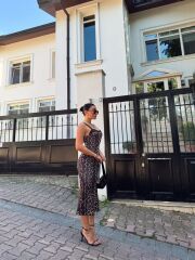 Kadın Dalgıç Kumaş Dijital Leopar Baskılı Midi Boy Elbise