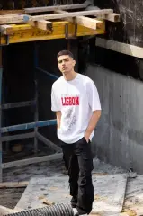 Unisex Bisiklet Yaka Baskılı Oversize T-Shirt - Beyaz