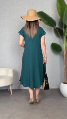 Kadın Kısa Kollu V Yaka Salaş Maxi Boy Elbise