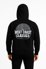 Erkek Üç İplik Kapüşonlu Ön Ve Arka Baskılı SweatShirt Hoodie - Siyah