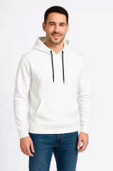 Erkek Üç İplik Kapüşonlu Kanguru Cepli SweatShirt Hoodie - Beyaz