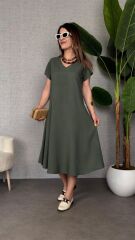 Kadın Kısa Kollu V Yaka Salaş Maxi Boy Elbise