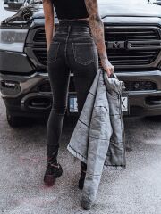 Kadın Fermuar Detay Yüksek Kemerli Kot Pantolon