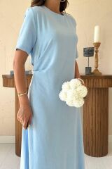 Bebe Mavi Pileli Bisiklet Yaka Elbise